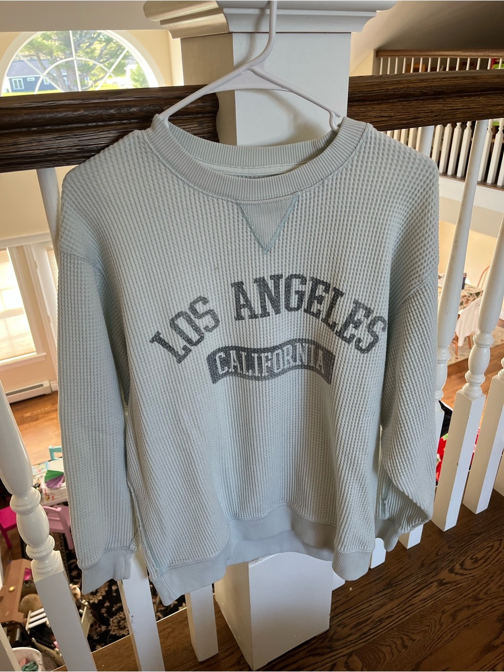 aerie Light Blue Crewneck Pullover with Graphic Print